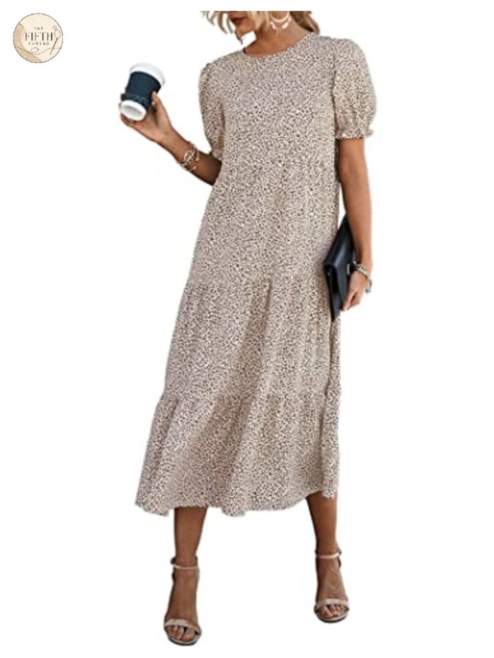 Floral Print Midi Dress Puff Sleeve A-Line Summer Casual